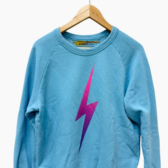 AVIATOR NATION Bolt Fade Sweatshirt Sky Blue Size Small - Picture 3 of 9